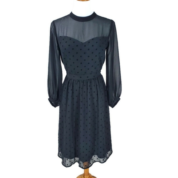 ModCloth Black Sheer Polka Dot Wednesday Adams Whimsy Goth Sweetheart Dress XS - Picture 1 of 11